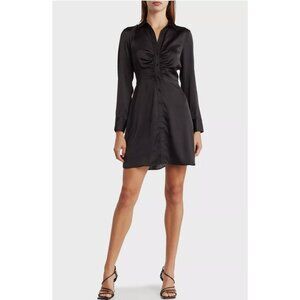 DR2 Daniel Rainn Black Satin Ruched Long Sleeve Shirt Dress Size Medium CUTE